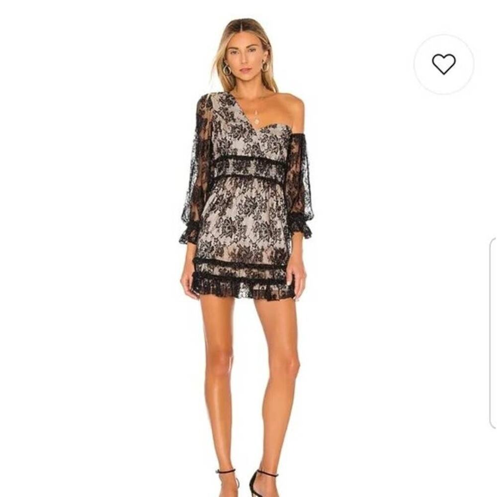 Majorelle Fremont Mini Black One Shoulder Lace Dress Size Medium